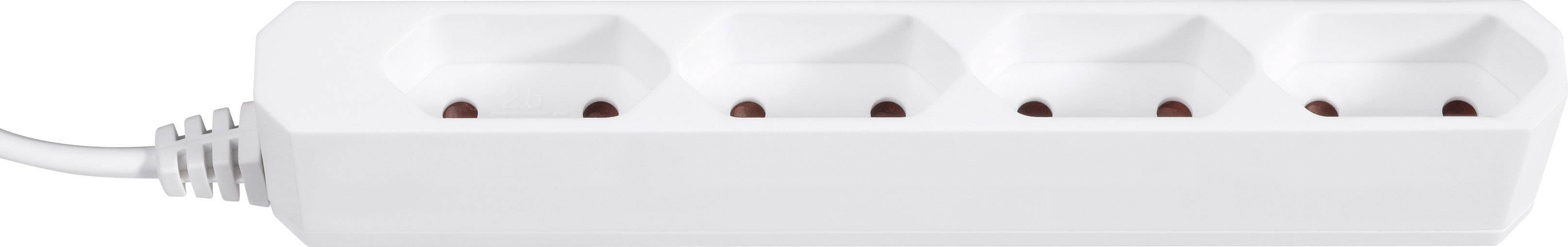 White five-socket extension block, horizontally positioned.