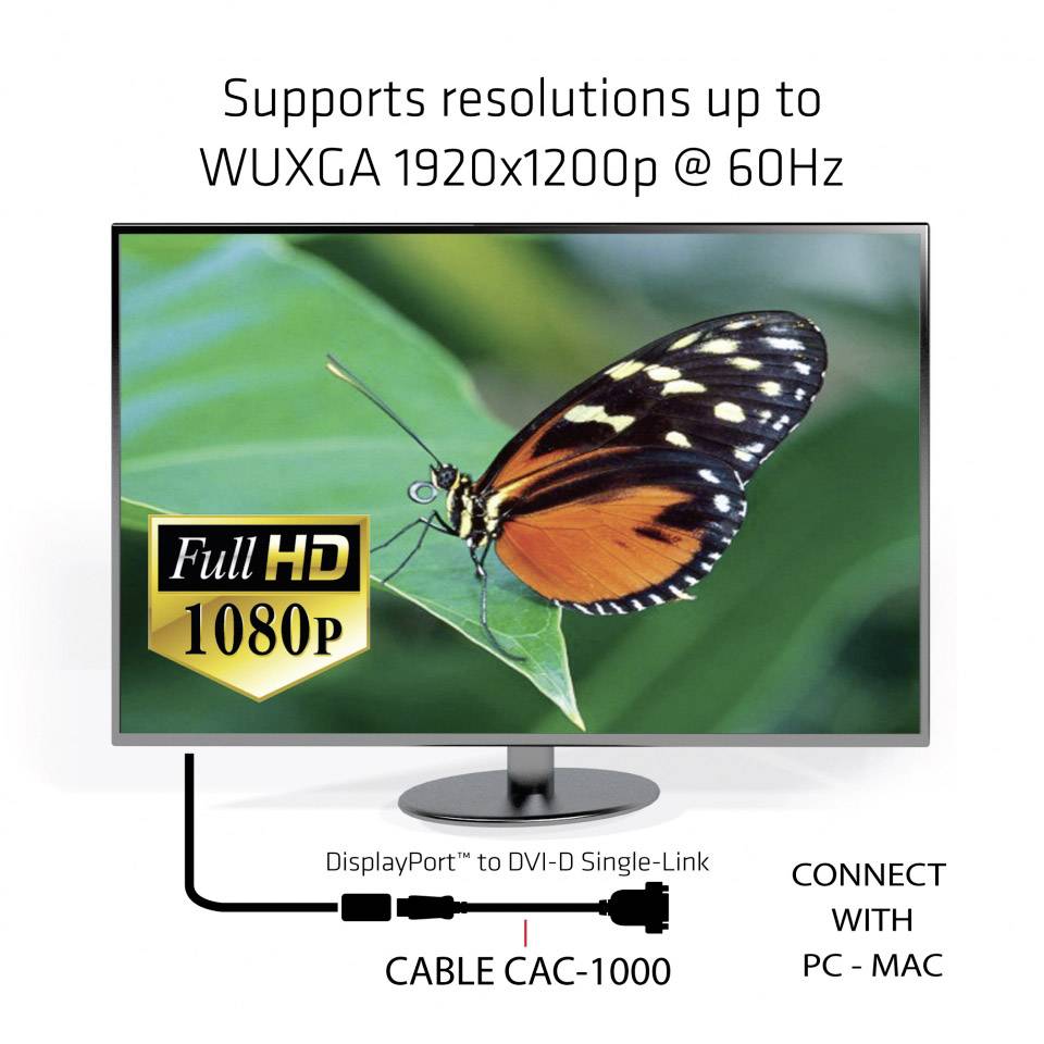 club3D CAC-1000 DisplayPort / DVI Adapter [1x DisplayPort plug - 1x DVI socket 25-pin] Black 0.11 m-4