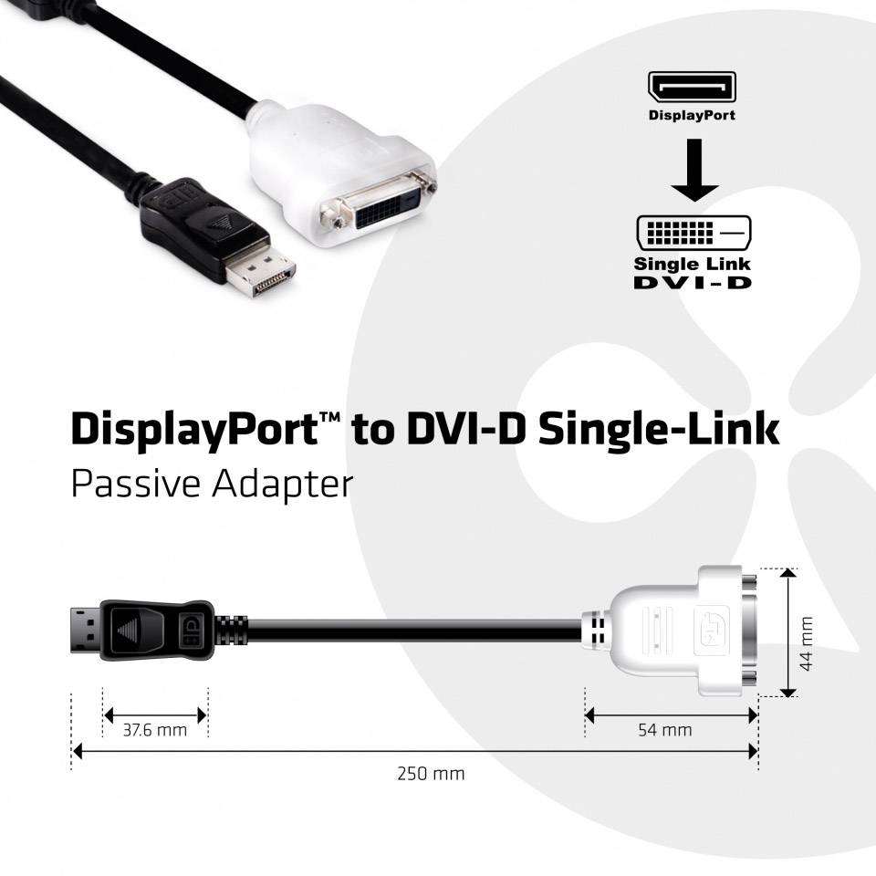 club3D CAC-1000 DisplayPort / DVI Adapter [1x DisplayPort plug - 1x DVI socket 25-pin] Black 0.11 m-5
