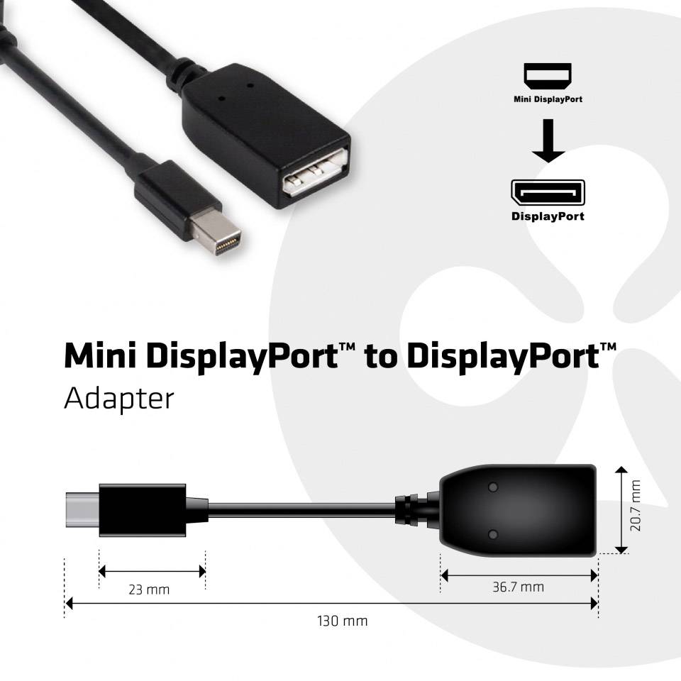 club3D CAC-1110 DisplayPort Adapter [1x Mini DisplayPort plug - 1x DisplayPort socket] Black 20.00 cm-5