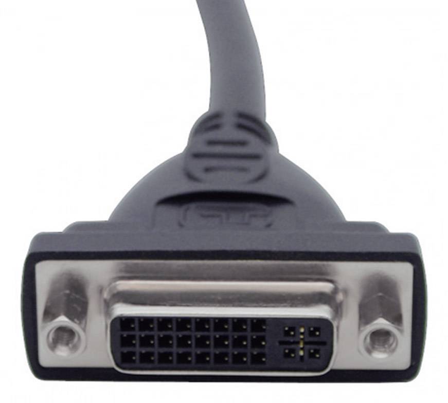 'Close-up of a black DVI connector with multiple pins.'