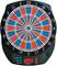 Electronic dartboard with numbered fields from 1 to 20, red-blue target area and digital scoreboard.