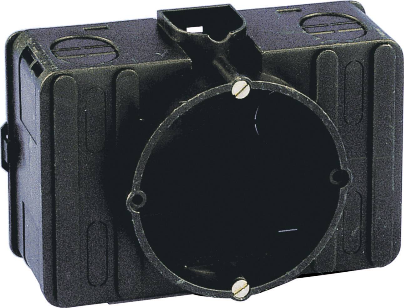 A black plastic enclosure for electrical installations, with a round opening for mounting components.