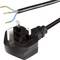 Black network cable with three-pin plug and stripped ends, showing earth, neutral, and phase conductors.