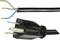 Black network cable with three exposed copper wires at the top and a three-pin plug connected at the bottom, against a white background.
