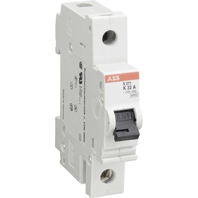 A white ABB performance circuit breaker with a toggle switch in the 'Off' position. Marking: 'K 32 A'.