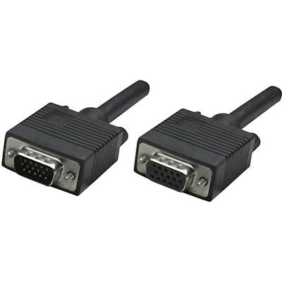 Manhattan VGA Cable VGA 15-pin plug, VGA 15-pin socket 15.00 m Black 372107 screwable, incl. ferrite core VGA cable