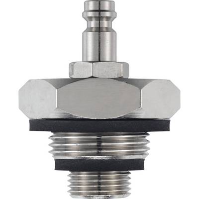 Metal adapter with hexagonal head and thread, suitable for connecting air ducts.