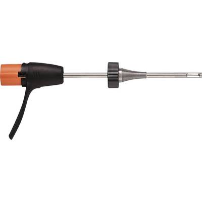 'Screwdriver with ergonomic handle, black lever, red end piece and metal tip, suitable for precision work.'