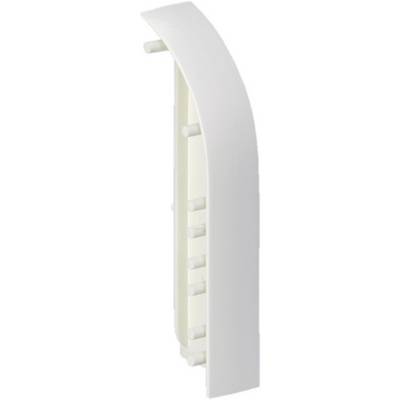 A white, curved hook with multiple pegs for wall mounting. Suitable for organising cables or light objects.