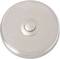 Round, silver button with a brushed surface in the centre of a uniformly coloured, circular plate.