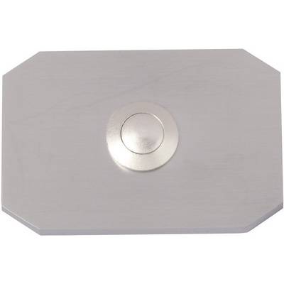Brushed metal doorbell button with an octagonal base plate.