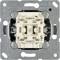 Close-up of a light switch without its cover plate, revealing the internal mechanism and mounting elements on a metal plate.