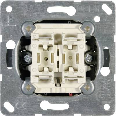 A switch module with a metal frame, identifiable by the inscription 'TOP' for correct orientation. Suitable for installation in a flush-mounting box.