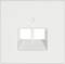 White, square socket cover with two rectangular openings in the centre. It is used for installing socket modules.