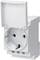 Electrical earthed socket in white, suitable for installation in a distribution box, shown with the cover flap open.