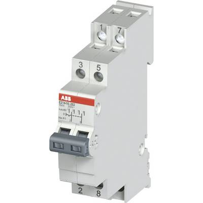 A grey ABB circuit breaker with white terminals at the top and bottom. The front face displays numbers and a switch.