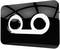 Symbol for answerphone: an abstract white cassette motif on a black background, symbolising stored messages.