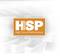 Logo 'HSP High Sound Performance' on an orange background, surrounded by abstract white blocks.