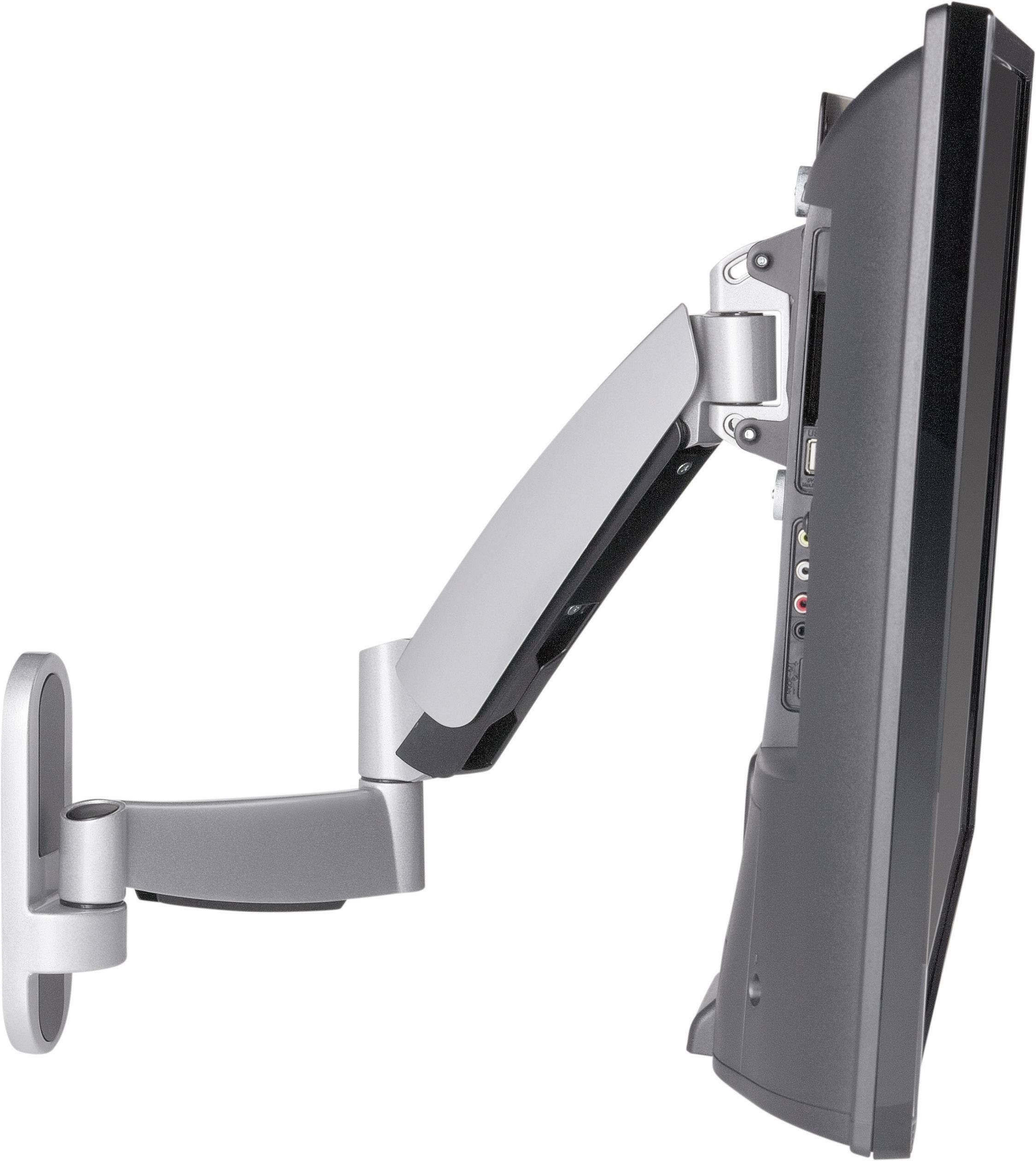 A flat-screen display, viewed from the side, mounted on a wall bracket. The bracket allows flexible positioning of the screen.
