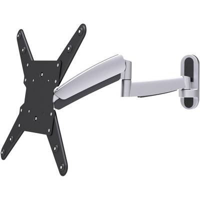 A black, pivoting TV wall mount with an extendable arm in silver, suitable for mounting flat-screen televisions.