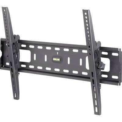 Black tilting TV wall mount with integrated spirit level for easy levelling. Compatible with various TV sizes.