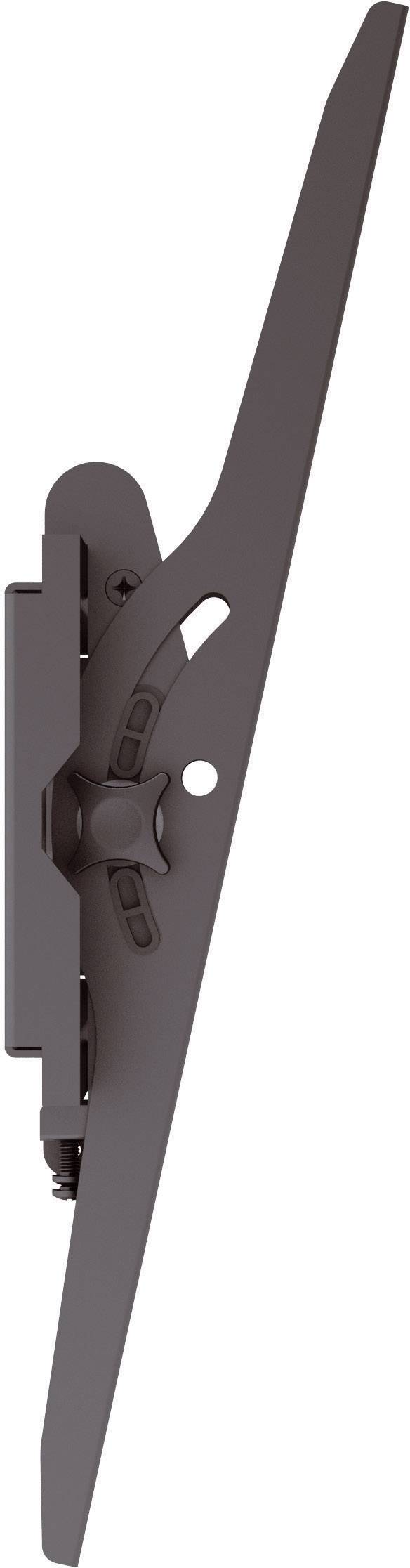 A side view of a brown wall-mounted TV system with an adjustable bracket. Suitable for mounting flat-screen televisions on walls.