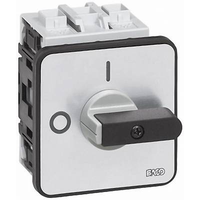 A silver-coloured rotary switch with a black lever, marked with 'I' on a square housing.