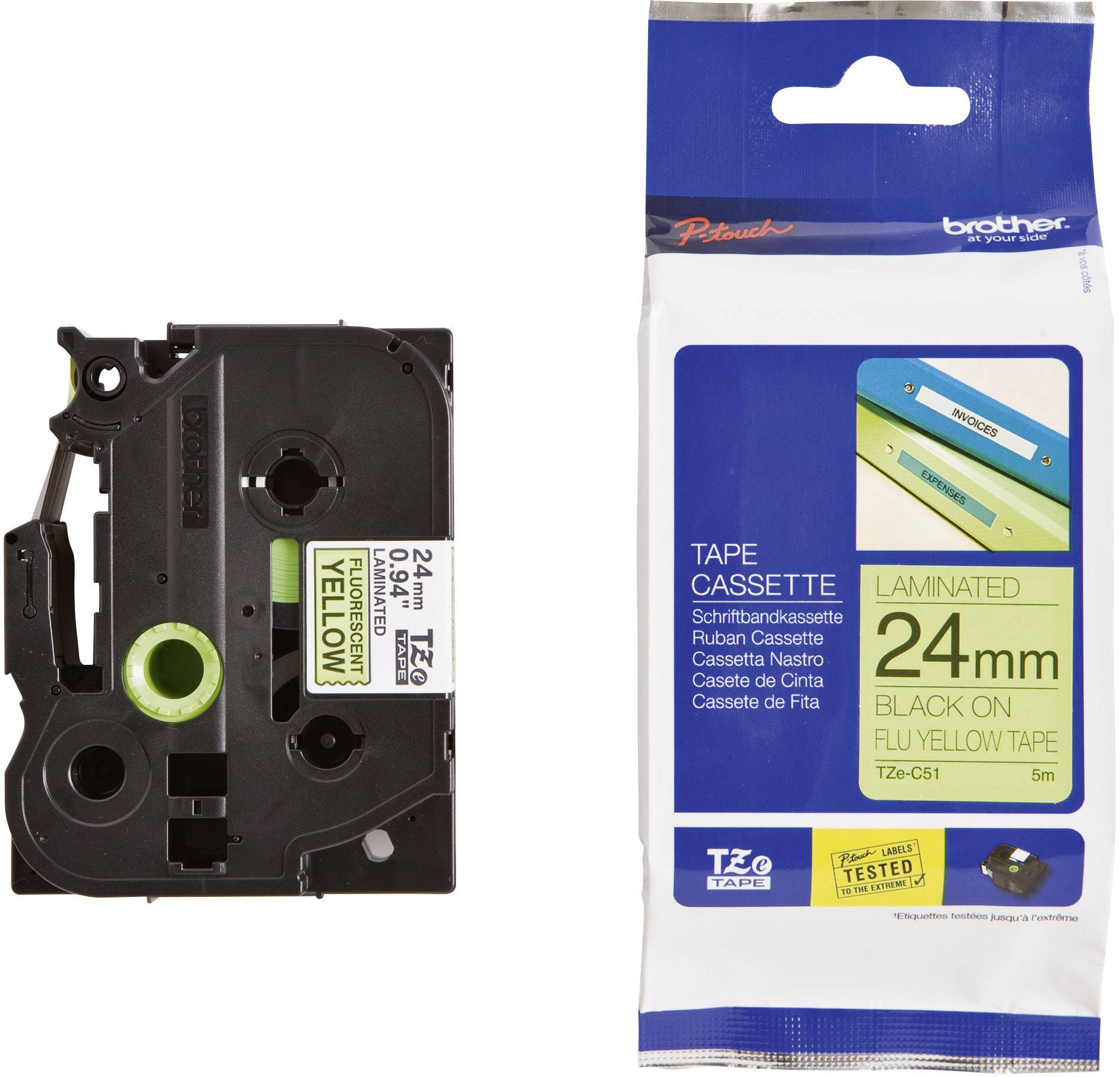 TZe-C51 TZ-C51 Black on Fluorescent Yellow Label Tape Laminated For Brother 24MM
