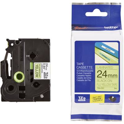 Brother TZe-C51 Labelling tape (hi-vis)  Plastic Tape colour: Signal yellow Font colour: Black 24 mm 5 m