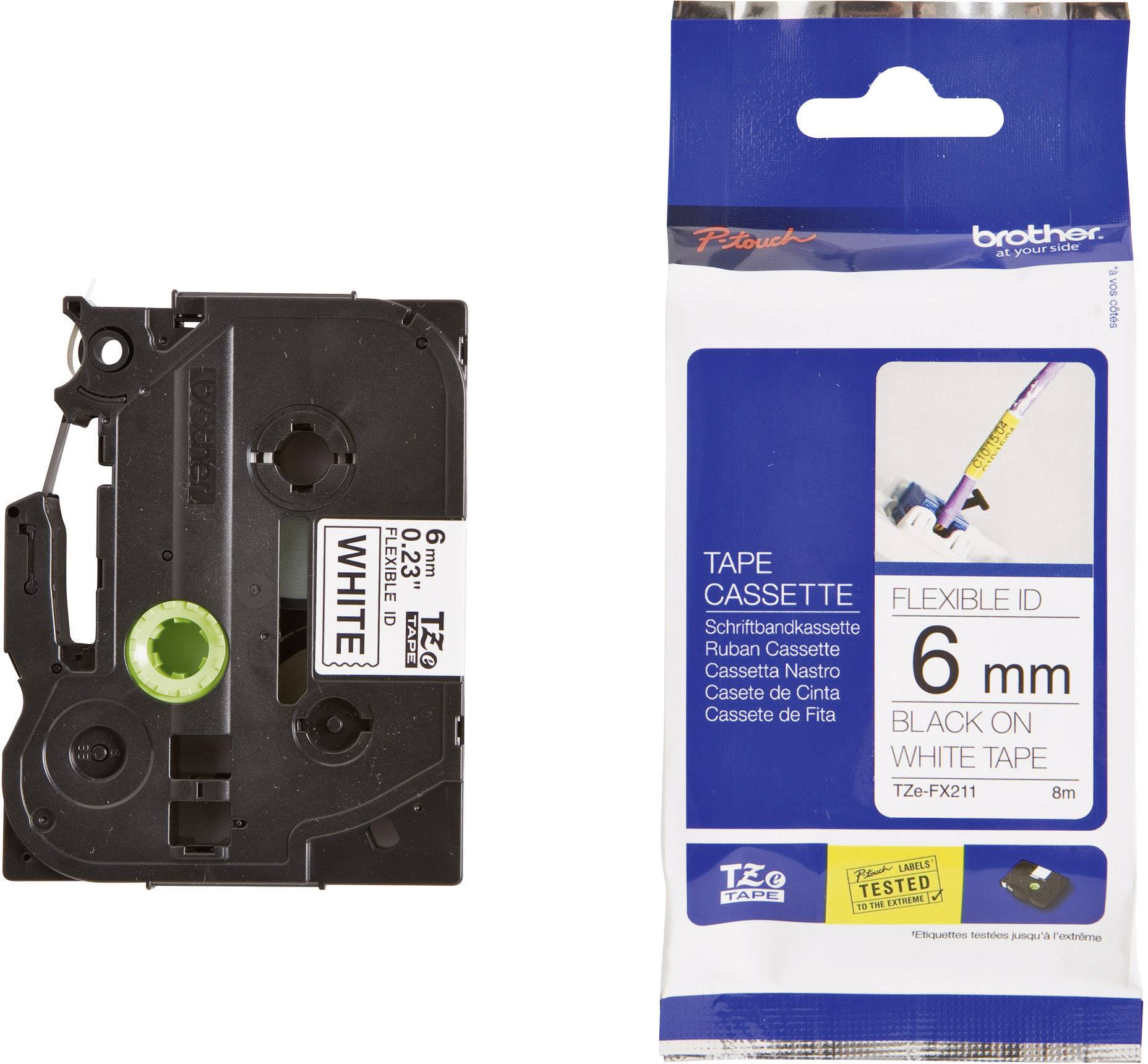Brother TZe-FX211 Labelling tape (flexible) Tape colour: White Font colour:  Black 6 mm 8 m