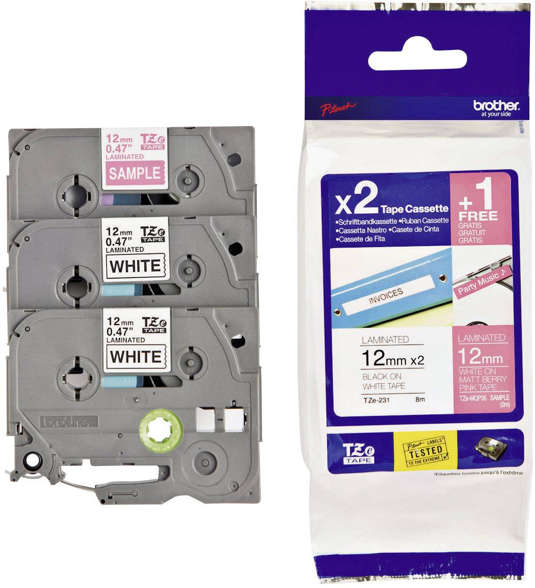 Brother TZe-32M3 Labelling tape 3-piece set Tape colour: White, Pink Font colour: Black, White 12 mm 8 m-0