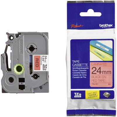 Brother TZe-451 Labelling tape  Plastic Tape colour: Red Font colour: Black 24 mm 8 m