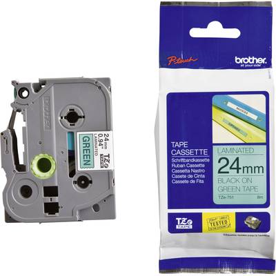 Brother TZe-751 Labelling tape  Plastic Tape colour: Green Font colour: Black 24 mm 8 m