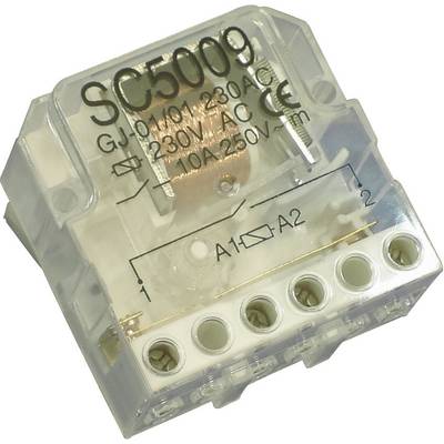 'SC5009' Relay Module, 230V AC, transparent housing, with terminals A1, A2. Suitable for 10A loads up to 250V.