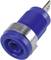 Blue electrical cable connector with metal clip, positioned sideways. Suitable for electronic devices and wiring projects.