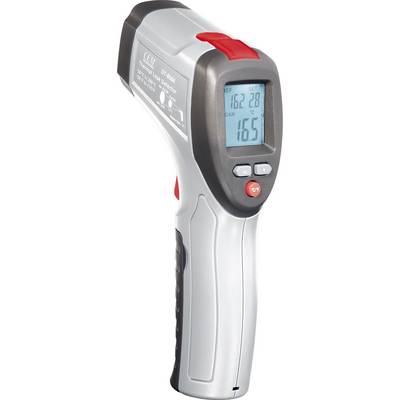 An infrared thermometer with a digital display shows a temperature of 16.5 degrees Celsius.