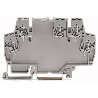 Grey electrical terminal block with metal clips. Suitable for use in electrical junction boxes.