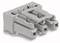Grey, rectangular plastic plug with three connection slots, numbered '1', '2' and '3'. Technical component for electrical connections.