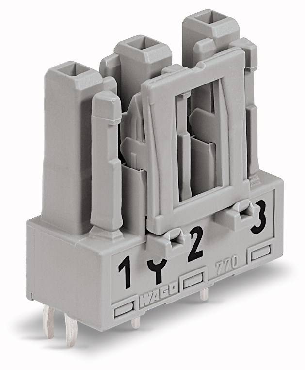 A three-pin, grey connector plug with numbers 1, 2 and 3 on the front face, used for electrical connections.