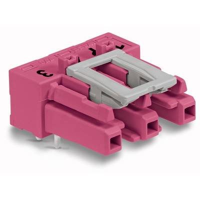 A red electrical connector with four rectangular terminals and a grey retention clip, suitable for industrial applications.