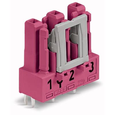 A pink connector with three numbered slots (1, 2, 3) and a grey mounting bracket, used for electrical connections.