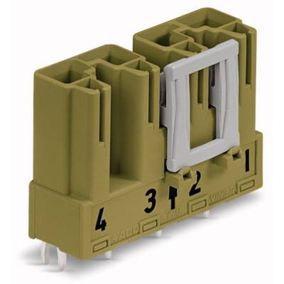 A green WAGO connector with a grey lever, displaying numbers from 1 to 4 and the word 'KINSTA'.