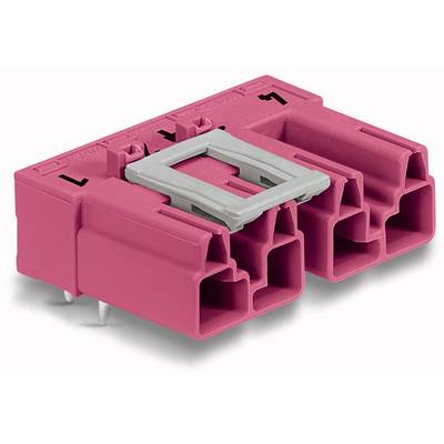 A pink plastic plug with a grey clip, three connection slots visible. Suitable for electrical connections in technical equipment.