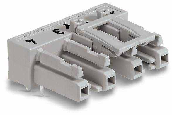 A grey, rectangular connector with four slots, numbered from 1 to 4, and a protruding clip mechanism on top.