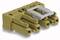 A four-pole connector in olive green with a grey locking mechanism on the top surface, marked with numbers from 1 to 4.