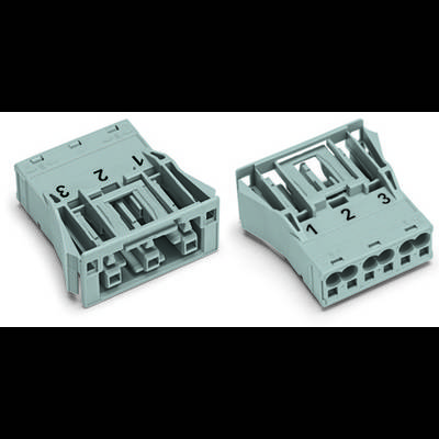Two grey connectors with numbered positions (1 to 3) on the surface, suitable for electronic connections.