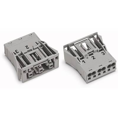 Grey electrical connectors with numbered terminals '1', '2', '3' shown from above and from the side.