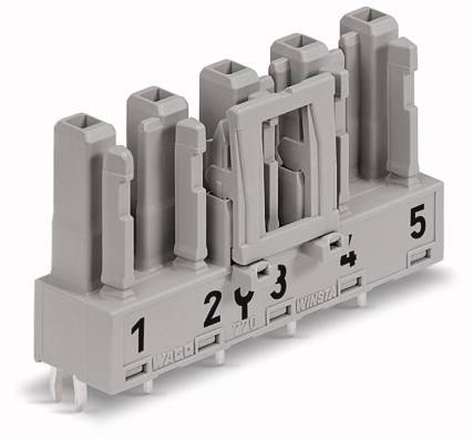 Grey multi-socket adaptor with five numbered sockets and a central, removable frame.