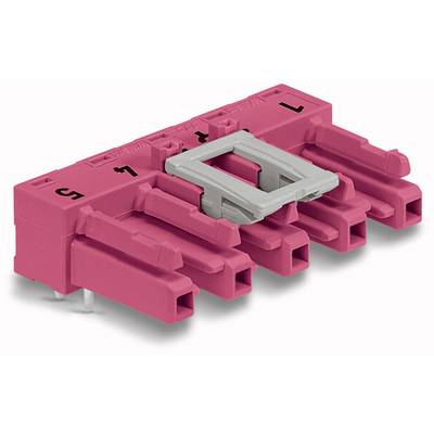 A pink plastic plug with five rectangular connections and a grey lock on top.